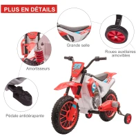 HOMCOM Moto Cross électrique Enfant 3 à 5 Ans 12 V 3-8 Km/h avec roulettes latérales Amovibles dim. 106,5L x 51,5l x 68H cm Rouge(m-7)