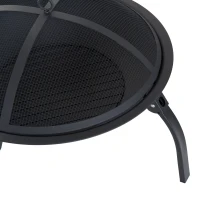 Outsunny brasero cheminée foyer extérieur 71L x 71l x 40H cm pieds rétractables grille à charbon couvercle tisonnier métal noir(m-9)