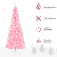 HOMCOM Árbol de Navidad Artificial con 618 Ramas 300 Luces LED IP20 Decoración Navideña para Interiores Ø63x180 cm Rosa(m-4)