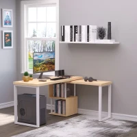 HOMCOM 360° Rotating Corner Desk L-Shaped Dining Table with Storage Shelf Workstation Writing Table Home Office Oak Tone(m-2)