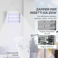 Outsunny Zapper per Insetti e Zanzare da 20W a Luci LED UV con Vassoio Rimovibile, in ABS e Metallo, 39x8x28 cm(m-4)