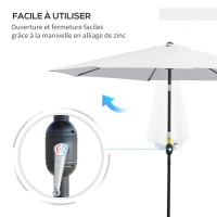 Outsunny Parasol de jardin extérieur Parasol droit inclinable Ø 3 m en métal Rond Polyester 180g/m² manivelle inclinable Blanc(m-5)