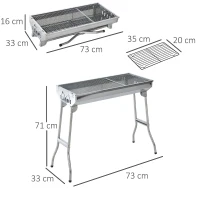 Outsunny Barbacoa Portátil y Plegable de Acero Inoxidable con Parrilla de Carbón BBQ de Picnic Camping Jardín 73x33x71 cm Plata(m-3)