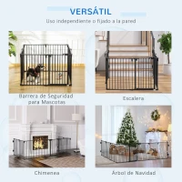 PawHut Parque para Perros 8 Vallas 60x76 cm Corral Plegable para Cachorros con Puerta y Doble Cerradura Paneles Metálicos de Bricolaje para Pasillos Escaleras Negro(m-8)