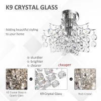 HOMCOM Crystal Chandeliers, K9 Droplets Ceiling Light with 3 E14 Bulb Base, Pendant Lights for Living Room, Bedroom, Dining Room, Hallway, Kitchen(m-4)