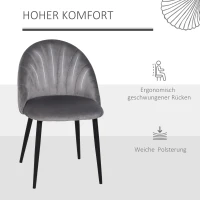 HOMCOM Esszimmerstühle 6er Set Küchenstuhl Wohnzimmerstuhl Polsterstuhl Bürostuhl mit Rückenlehne Skandi-Design Samt Metall Grau 52 x 54 x 79 cm(m-6)