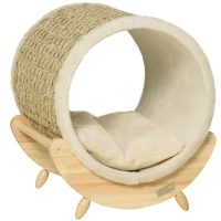 PawHut Raised Cat House, with Scratcher - Beige(m-1)