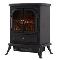 HOMCOM Cheminée électrique poêle style rétro thermostat 900-1800 W minuterie et télécommande noir(m-8)