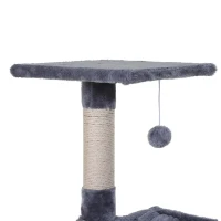 PawHut Tiragraffi per Gatti Multilivello con Amaca e Pallina, Legno e Peluche, 50x36x70cm, Grigio(m-7)