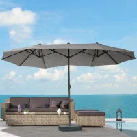 Outsunny Sonnenschirm Gartenschirm Marktschirm Doppelsonnenschirm Terrassenschirm mit Schirmständer Handkurbel Dunkelgrau Oval 460 x 270 x 240 cm(m-2)