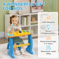 AIYAPLAY 37-Key Kids Piano w/ Microphone, Stool, LED Lights, Record & Replay, Function, Blue(m-7)