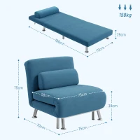 HOMCOM Single Velvet-Feel Sleeper Chair - Blue(m-3)