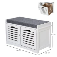 HOMCOM Shoe Storage Bench with 2 Drawers & Removable Grey Seat Cushion Hallway Organisation furniture(m-3)