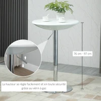 HOMCOM Table de Bar Ronde Mange-Debout Bistro pivotant Hauteur réglable 76-97cm piètement Acier métal chromé Plateau ABS Blanc(m-5)