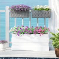 Outsunny Set of Two Rattan-Effect Planters - Grey(m-2)