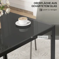 HOMCOM Quadratischer Esstisch für 4 Personen, Tischplatte aus Hartglas, für Küche und Esszimmer, 75 x 75 x 75 cm, Schwarz(m-4)