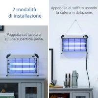 Outsunny Lampada Antizanzare Elettroinsetticida da Esterno e Interno, Zanzariera Elettrica con Lampada Antizanzare UV per 60m², 20W, Nero e Argento(m-4)
