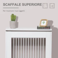 HOMCOM Copritermosifone a Doghe Moderno ed Elegante per la Casa, in MDF e Acciaio, 60x18x84cm, Bianco(m-4)