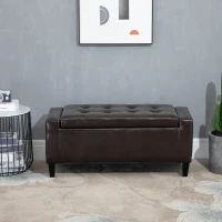 HOMCOM PU Leather Storage Ottoman Bench Storage Chest Tufted Ottoman Cube w/ Flipping Top 92L x 40W x 40H cm Brown(m-6)
