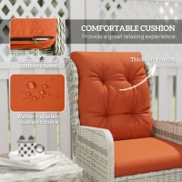 Outsunny 5 Pieces Rattan Bistro Set with Adjustable Back, Reclining Wicker Balcony Furniture with Cushions, Glass Top Coffee Table and Footstools, Outdoor Table and Chairs, Orange(m-5)