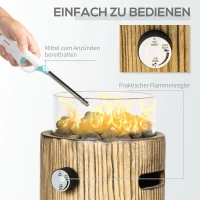 Outsunny Tischfeuerschale, Gasfeuerschale, tragbar, mit Lavasteinen, Feuerregler, Windschutz, Holzoptik, Ø21,5 x 34,5 cm(m-5)