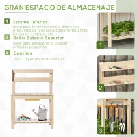 Outsunny Mesa de Plantación de Madera Mesa para Macetas Mesa de Trabajo con Tablero Deslizante 3 Estantes Ganchos Jardín Patio Garaje 100x40x140 cm Natural(m-4)