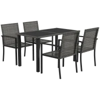 Outsunny Outdoor Dining Set 5 Pieces Patio Conservatory with Tempered Glass Tabletop,4 Dining Chairs - Grey(m-11)