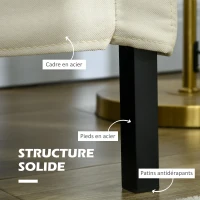 HOMCOM Canapé 2 places contemporain piètement métal noir tissu aspect lin crème(m-6)