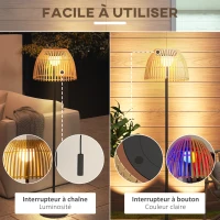 Outsunny Lampadaire extérieur LED solaire sans fil avec batterie rechargeable par USB avec abat-jour bambou - dim. Ø39 x 153H cm(m-7)