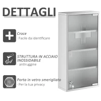 HOMCOM Armadietto Medicinale Cassetta Porta Medicina a Quattro Ripiani in Acciaio Inox 30 x 12 x 60cm(m-6)