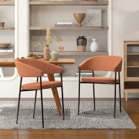 HOMCOM Set 2 Sedie da Pranzo Imbottite e Monoblocco, in Tessuto Effetto Lino e Acciaio, 59x56x78 cm, Arancione(m-6)