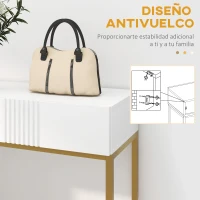 HOMCOM Mesa de Entrada con 2 Cajones y Patas de Acero Antivuelco Mueble de Recibidor para Salón Pasillo 80x31,5x75 cm Blanco(m-7)