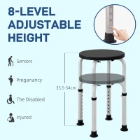 HOMCOM Shower Chair, Height Adjustable Aluminium Shower Stool with Non-Slip Feet for Disabled, Elderly, Black(m-7)