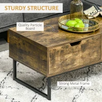 HOMCOM Industrial Coffee Table, Centre Table with Storage Shelf, Drawer and Metal Frame, Coffee Tables for Living Room, Office, 106W x 48D x 43H cm, Rustic Brown(m-4)