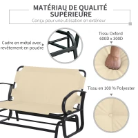 Outsunny Banc à Bascule de Jardin 2 Places Style Colonial Acier époxy Noir Coussins Beige(m-7)