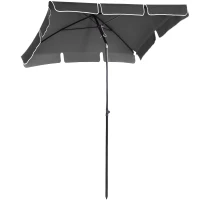 Outsunny Garden Parasol Umbrella, Outdoor Market Table Umbrella with Ruffles & Aluminium Pole, Rectangular Tilting Parasol Sun Shade Canopy, 2 x 1.3m, Grey(m-1)