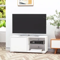 HOMCOM High Gloss TV Stand Storage Cabinet with 2 Shelves for Living Room Home Furniture White(m-2)