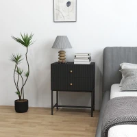 HOMCOM Elegant Two-Drawer Bedside Table - Black(m-9)