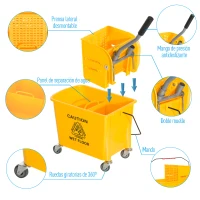 HOMCOM Cubo de Fregar 20L con Ruedas y Escurridor Cubo para Fregona con Separador de Agua 60x27x70,5 cm Amarillo(m-7)