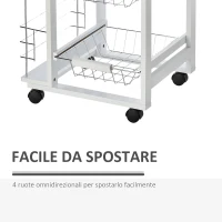 HOMCOM Carrello Isola da Cucina Salvaspazio in Legno di Pino, Carrello Portavivande con 4 Ruote Cassetto 3 Cesti Estraibili Portafrutta, Bianco(m-4)