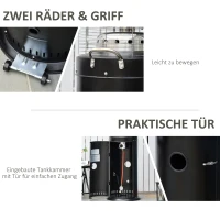Outsunny Heizstrahler Terrassenheizer mit Handgriff Rädern Terrassenstrahler mit automatischer Sicherheitsabschaltung rollbar Gas 10kW Metall rostfreier Stahl Schwarz Ø55,6 x 143 cm(m-5)