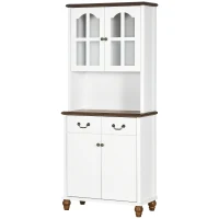 HOMCOM Küchenschrank, Buffet, 2 Schubladen, 2 Schrankfächer, klassisches Design, Weiß+Dunkelbraun, 76 x 38 x 182 cm(m-1)