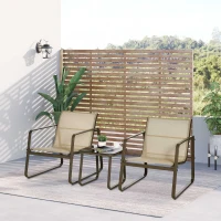 Outsunny Conjunto de Muebles de Jardín 3 Piezas Muebles de Jardín Exterior Incluye 1 Mesa de Vidrio Templado y 2 Sillas con Reposabrazos y Respaldo Transpirable para Terraza Balcón Caqui(m-2)