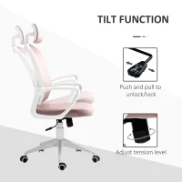 Vinsetto Office Chair, Ergonomic Desk Chair, High Back Velvet Fabric Computer Chair with Adjustable & Liftable Headrest for Home, Pink(m-5)