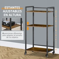 HOMCOM Carro de Almacenamiento con 3 Estantes Soporte de Impresora para Oficina Estudio 50x35x100,5 cm Marrón Rústico(m-6)