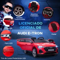 HOMCOM Coche de Batería para Niños 12V Audi E-tron con Mando a Distancia Faros Bocina Música Velocidad 3-5 km/h Rojo(m-6)