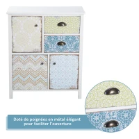 Commode style néo-rétro graphique 3 placards porte + 2 tiroirs blanc(m-4)