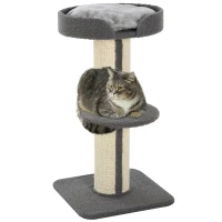 PawHut Tiragraffi ad Albero per Gatti con Cuccia, Cuscino, Rivestimento Peluche e Pali in Corda Sisal(m-1)