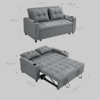 HOMCOM Two-Seater Pull-Out Sofa Bed - Charcoal Grey(m-3)