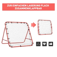 HOMCOM Rebounder für Fußball, 84 x 84 cm Fussball Rebounder mit stufenlos verstellbarem Winkel, Kickback Rückprallwand Fußballtor für Jugendliche Schuss-, Pass- und Ballannahmetraining Rot(m-5)